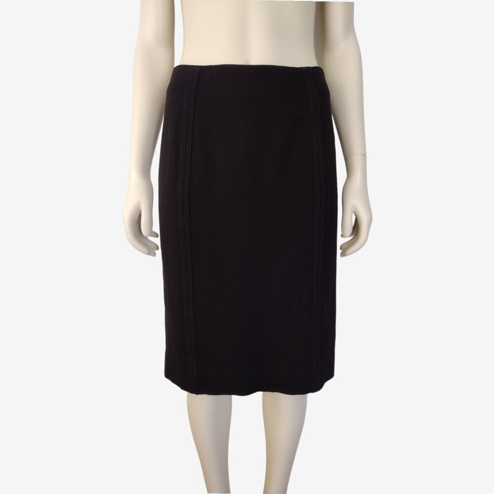 White House Black Market Black Knit Back Slit Midi Pencil Skirt Size 2